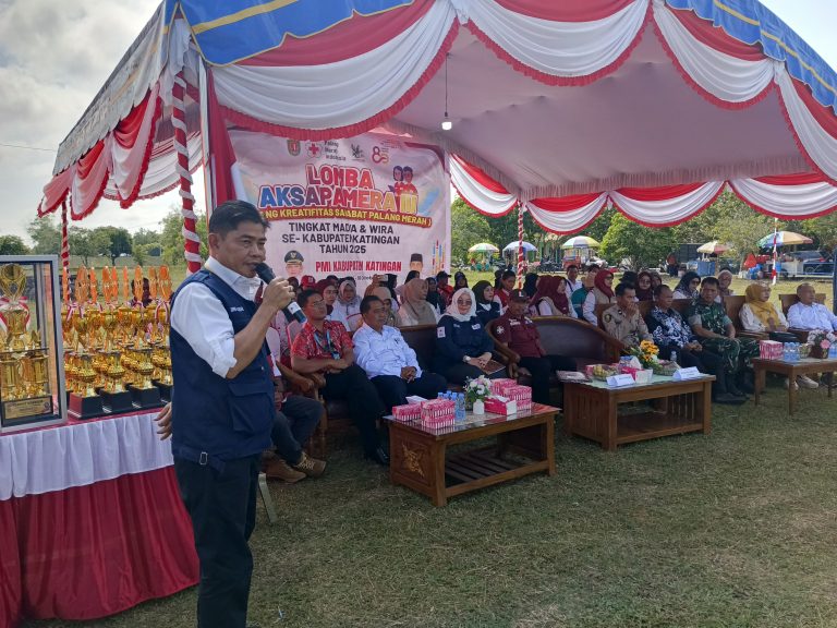 Sambutan, ​Ketua PMI Kabupaten Katingan, Nanang Suriansyah, saat meberikan sambutan dan arahannya pada kegiatan lomba Aksapamera III se-Kabupaten Katingan.